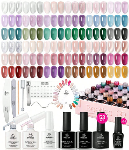 Beetles 36 Colors Gel Nail Polish Set, Pastel Jelly Pink Purple White Green Glitter Gel Kit With Base & Top Coat, Nail Tools, Soak Off UV Nail Art, Salon DIY Manicure Gift For Women