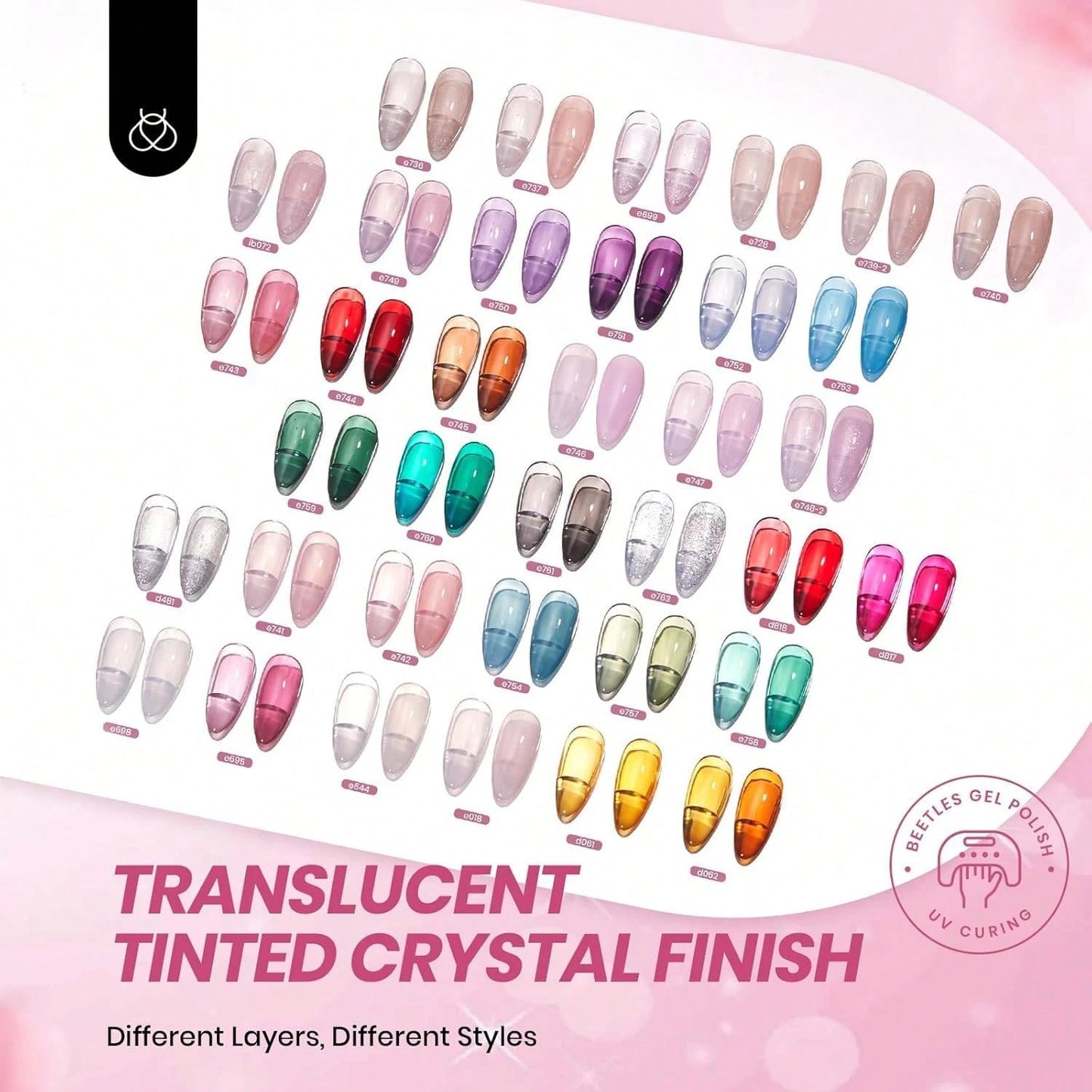Beetles 36 Colors Gel Nail Polish Set, Pastel Jelly Pink Purple White Green Glitter Gel Kit With Base & Top Coat, Nail Tools, Soak Off UV Nail Art, Salon DIY Manicure Gift For Women