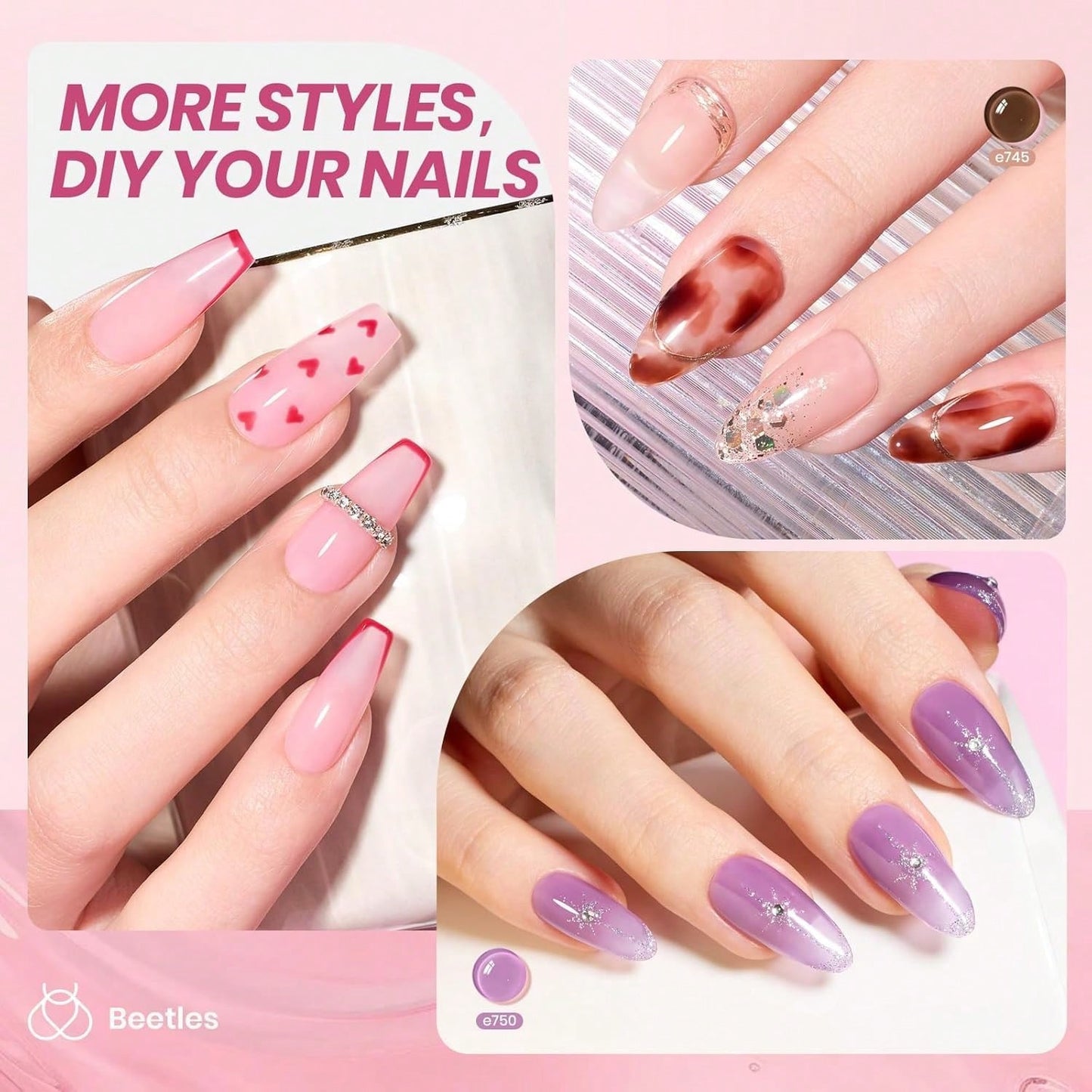 Beetles 36 Colors Gel Nail Polish Set, Pastel Jelly Pink Purple White Green Glitter Gel Kit With Base & Top Coat, Nail Tools, Soak Off UV Nail Art, Salon DIY Manicure Gift For Women