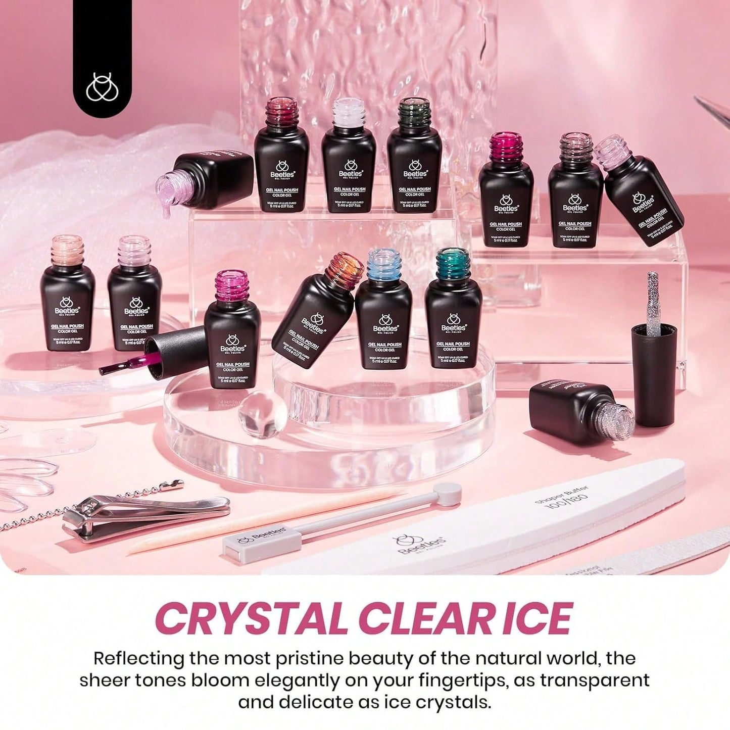 Beetles 36 Colors Gel Nail Polish Set, Pastel Jelly Pink Purple White Green Glitter Gel Kit With Base & Top Coat, Nail Tools, Soak Off UV Nail Art, Salon DIY Manicure Gift For Women