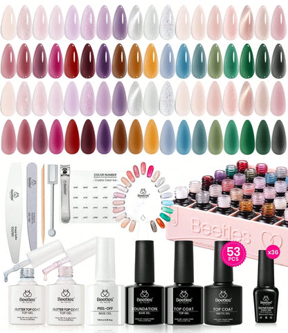 Beetles 36 Colors Gel Nail Polish Set, Pastel Jelly Pink Purple White Green Glitter Gel Kit With Base & Top Coat, Nail Tools, Soak Off UV Nail Art, Salon DIY Manicure Gift For Women