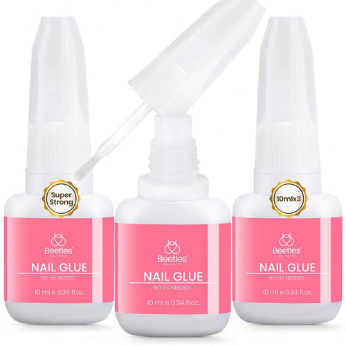 Beetles 3Pcs 10ML Super Strong Nail Glue For Press On Nails, Brush-On Glue For Acrylic Nails & Nail Tips, Quick-Dry, No UV Lamp Needed
