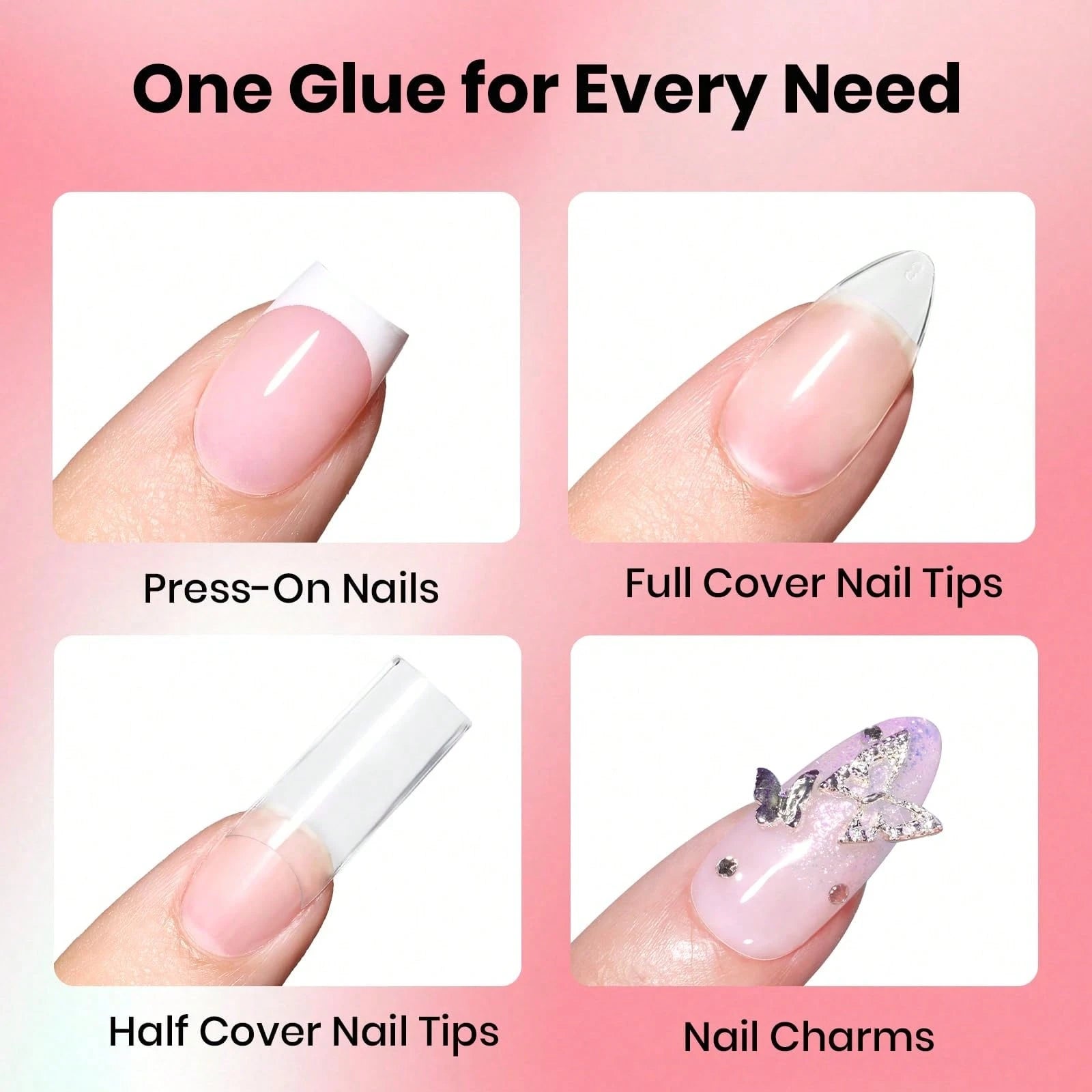 Beetles 3Pcs 10ML Super Strong Nail Glue For Press On Nails, Brush-On Glue For Acrylic Nails & Nail Tips, Quick-Dry, No UV Lamp Needed