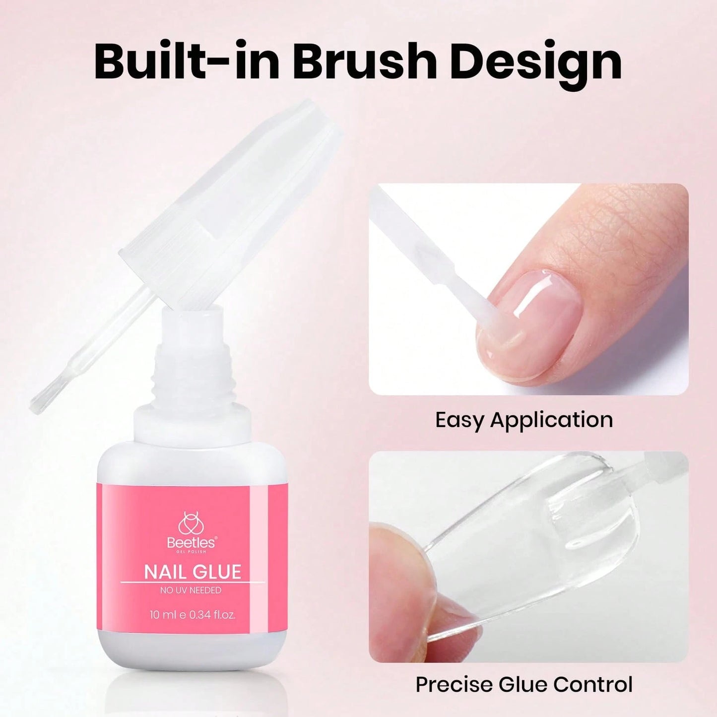 Beetles 3Pcs 10ML Super Strong Nail Glue For Press On Nails, Brush-On Glue For Acrylic Nails & Nail Tips, Quick-Dry, No UV Lamp Needed
