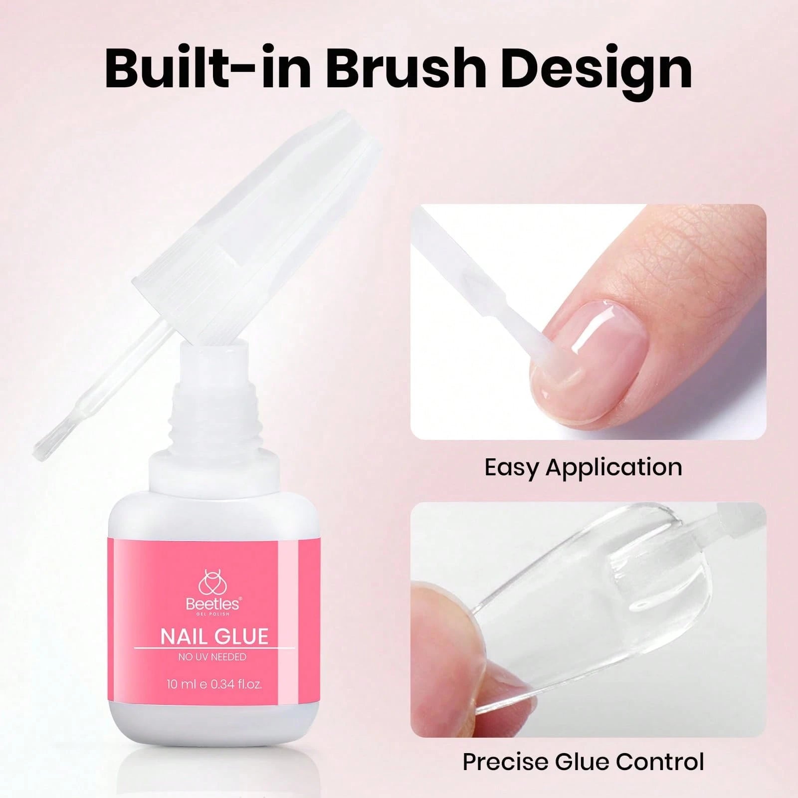 Beetles 3Pcs 10ML Super Strong Nail Glue For Press On Nails, Brush-On Glue For Acrylic Nails & Nail Tips, Quick-Dry, No UV Lamp Needed