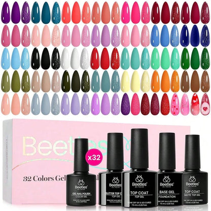 Beetles Spring Gel Polish Set- Fingertip Palette, 32 Colors Valentines Polish Set With Base Top Coat