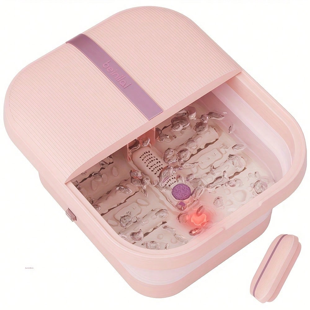 Beinilai Foot Spa Bathtub And Massager With Heater And Bubbles, Vibration And Red Light, Foot Bath With Six Rollers To Relax And Foot Soak Tub With Pumice Stone, Foldable
