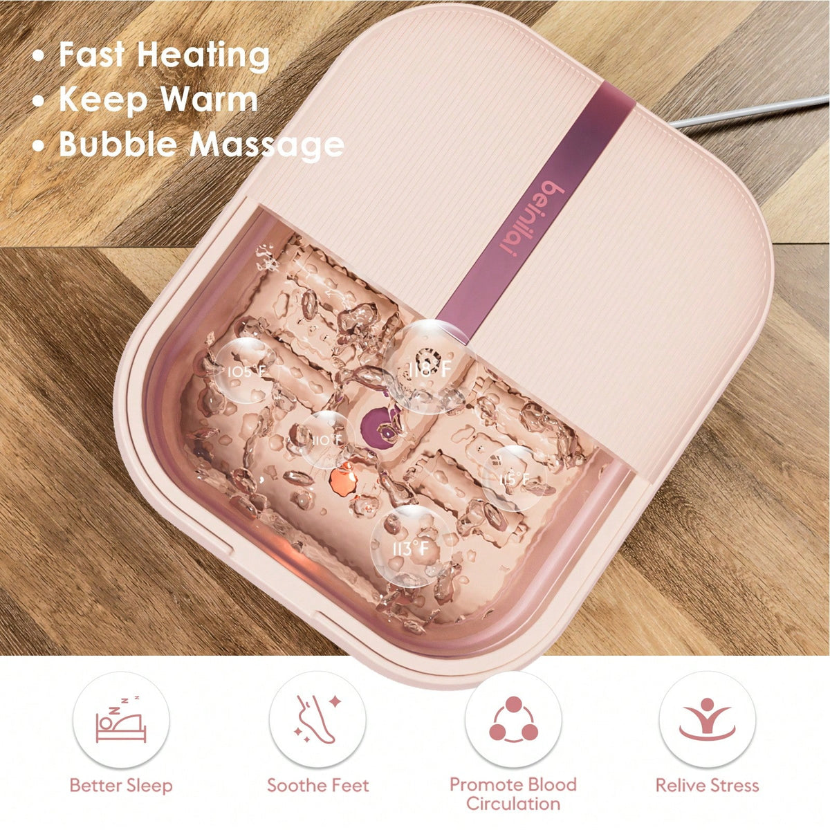 Beinilai Foot Spa Bathtub And Massager With Heater And Bubbles, Vibration And Red Light, Foot Bath With Six Rollers To Relax And Foot Soak Tub With Pumice Stone, Foldable