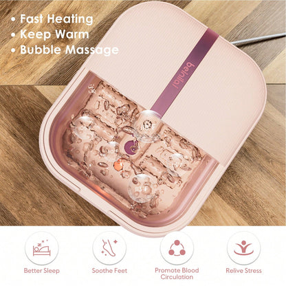 Beinilai Foot Spa Bathtub And Massager With Heater And Bubbles, Vibration And Red Light, Foot Bath With Six Rollers To Relax And Foot Soak Tub With Pumice Stone, Foldable