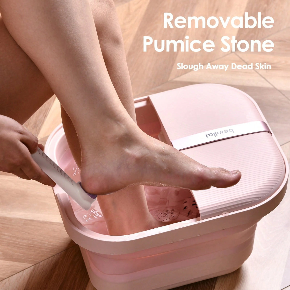 Beinilai Foot Spa Bathtub And Massager With Heater And Bubbles, Vibration And Red Light, Foot Bath With Six Rollers To Relax And Foot Soak Tub With Pumice Stone, Foldable