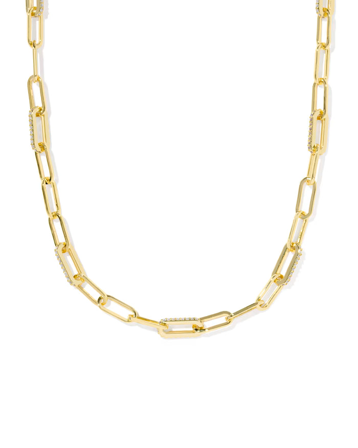 Bella Chain Necklace Gold Metal White CZ