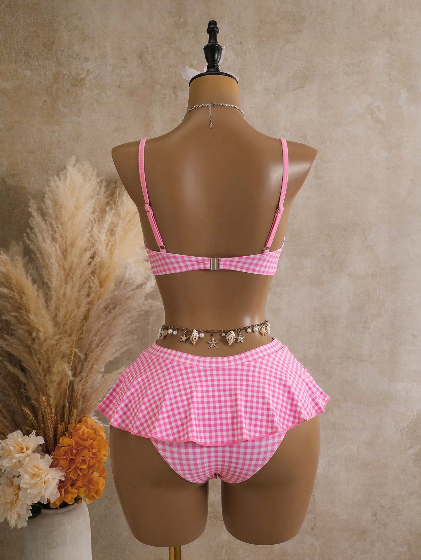 Bellisia Women's 2 Pieces Plaid Print Tankini Swimwear With Underwire, Suitable For Summer Beach