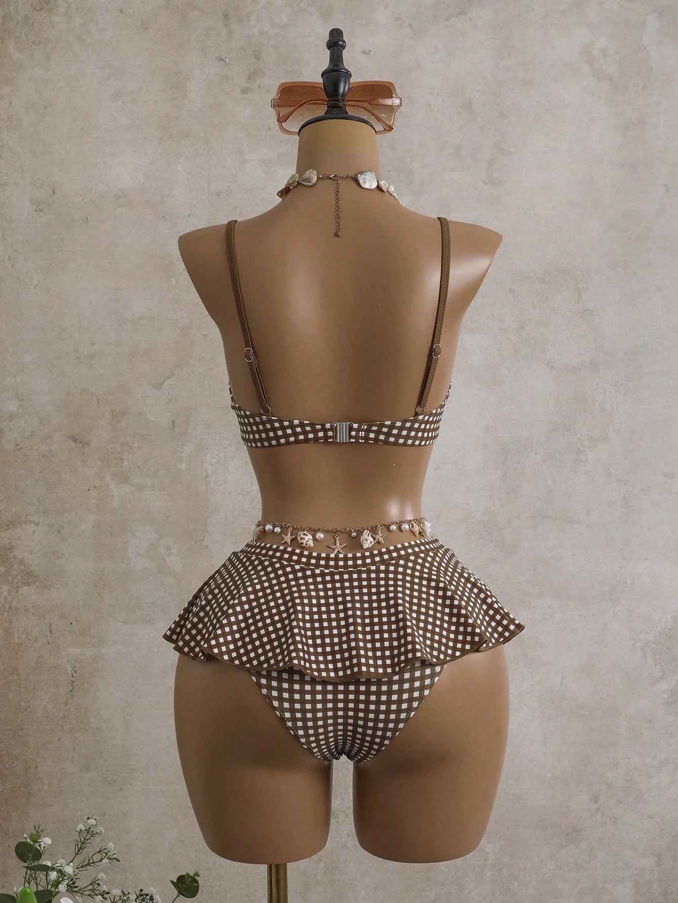 Bellisia Women's 2 Pieces Plaid Print Tankini Swimwear With Underwire, Suitable For Summer Beach