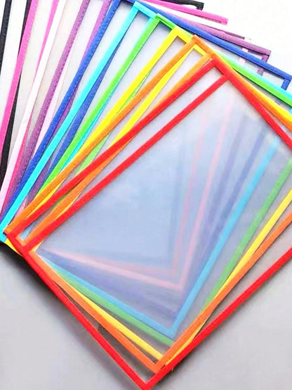 BELLKIDS 6/12 Pcs Transparent Double-Sided Erasable Whiteboard Bags With 8 Color Pens, Hanging Writing File Folder, Colorful Doodle And Drawing Bag, PVC Storage Pouch, Literacy Game, Interactive Props