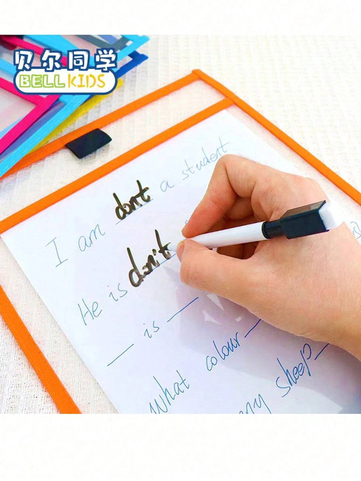 BELLKIDS 6/12 Pcs Transparent Double-Sided Erasable Whiteboard Bags With 8 Color Pens, Hanging Writing File Folder, Colorful Doodle And Drawing Bag, PVC Storage Pouch, Literacy Game, Interactive Props