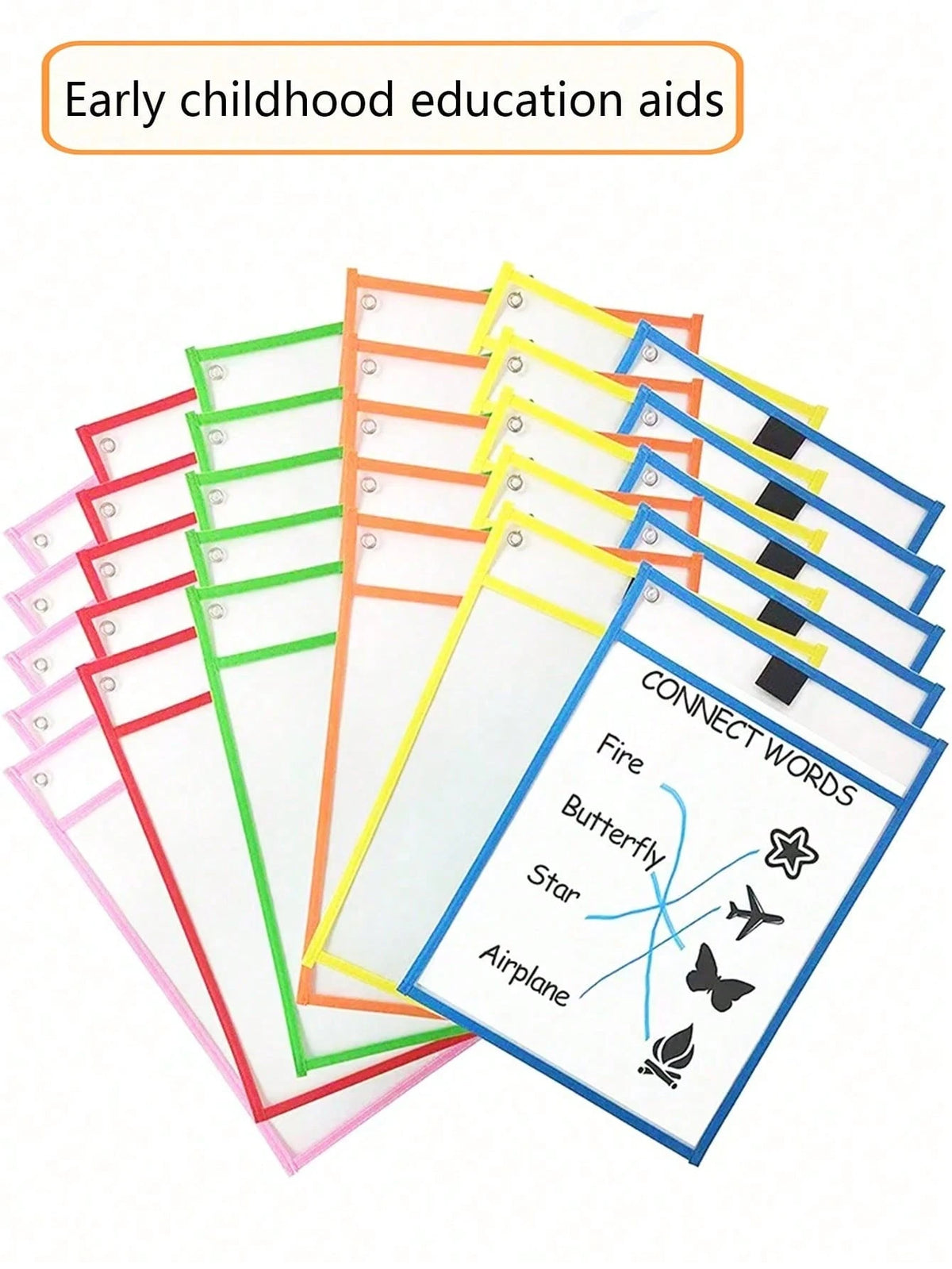 BELLKIDS 6/12 Pcs Transparent Double-Sided Erasable Whiteboard Bags With 8 Color Pens, Hanging Writing File Folder, Colorful Doodle And Drawing Bag, PVC Storage Pouch, Literacy Game, Interactive Props