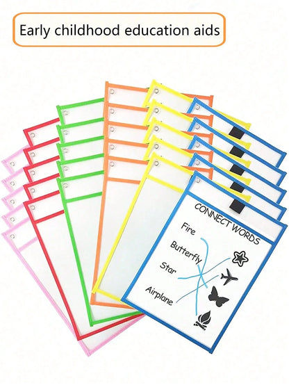 BELLKIDS 6/12 Pcs Transparent Double-Sided Erasable Whiteboard Bags With 8 Color Pens, Hanging Writing File Folder, Colorful Doodle And Drawing Bag, PVC Storage Pouch, Literacy Game, Interactive Props