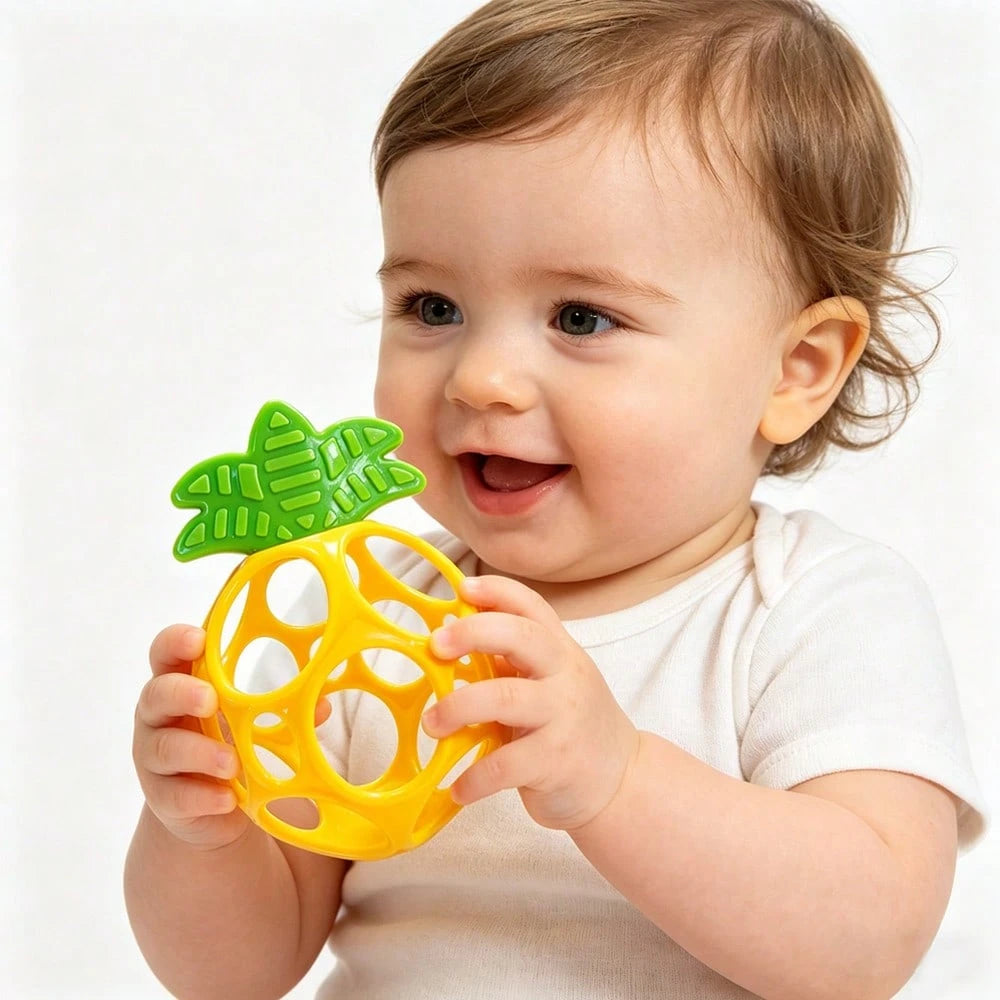 Best Newborn Gift: Soft Grip Ball Rattle- Fruit Shaped Design- Sensory Development Toy, Enhances Hand Grasping Ability