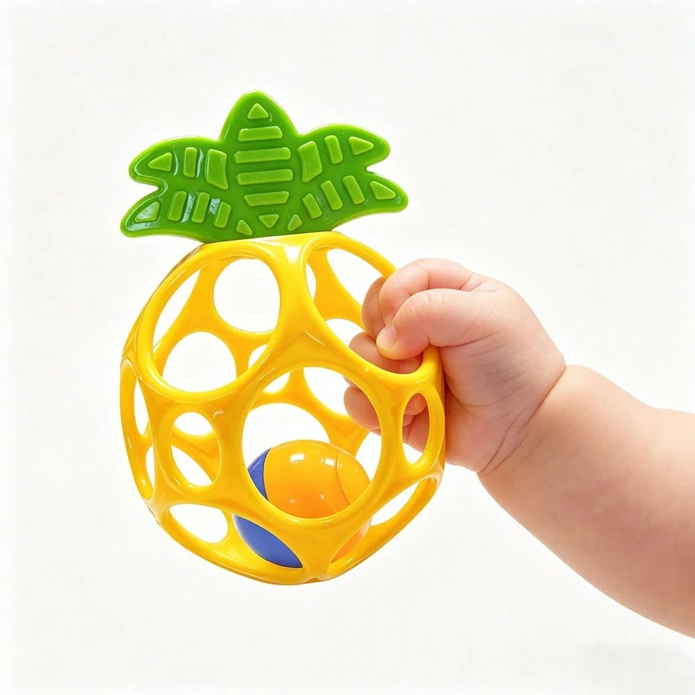 Best Newborn Gift: Soft Grip Ball Rattle- Fruit Shaped Design- Sensory Development Toy, Enhances Hand Grasping Ability