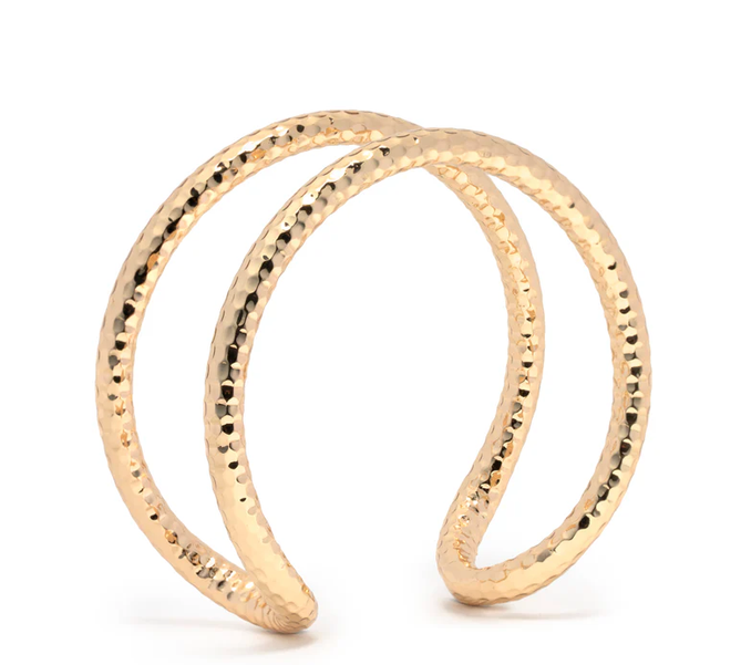 Betsy Bracelet Open Hammered Gold Cuff 2 in diameter