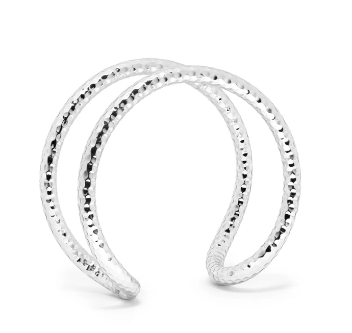 Betsy Bracelet Open Hammered Silver Cuff 2 in Diameter