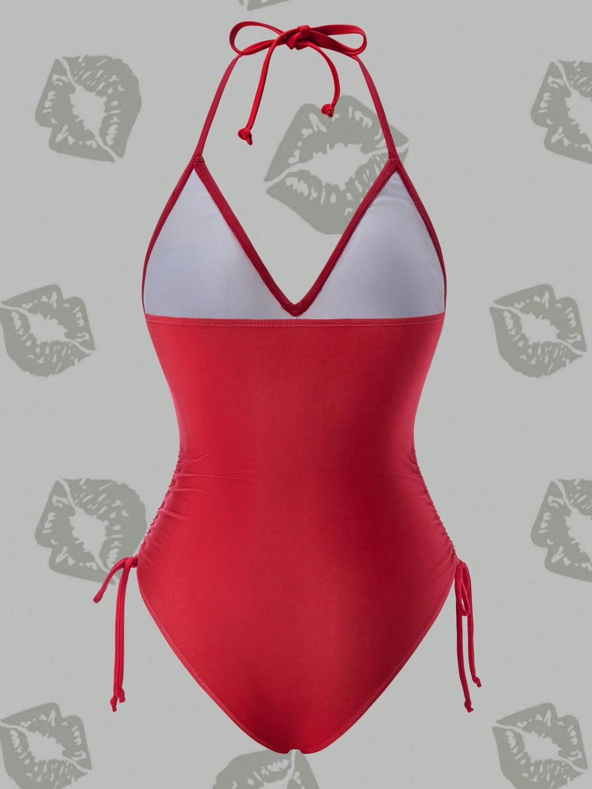 Betty Boop x Women Summer Leopard Letter & Cartoon Figure Graphic Drawstring Ruched Side Halter One-Piece Swimsuit One Piece Swimsuit Red One Piece Swimsuit