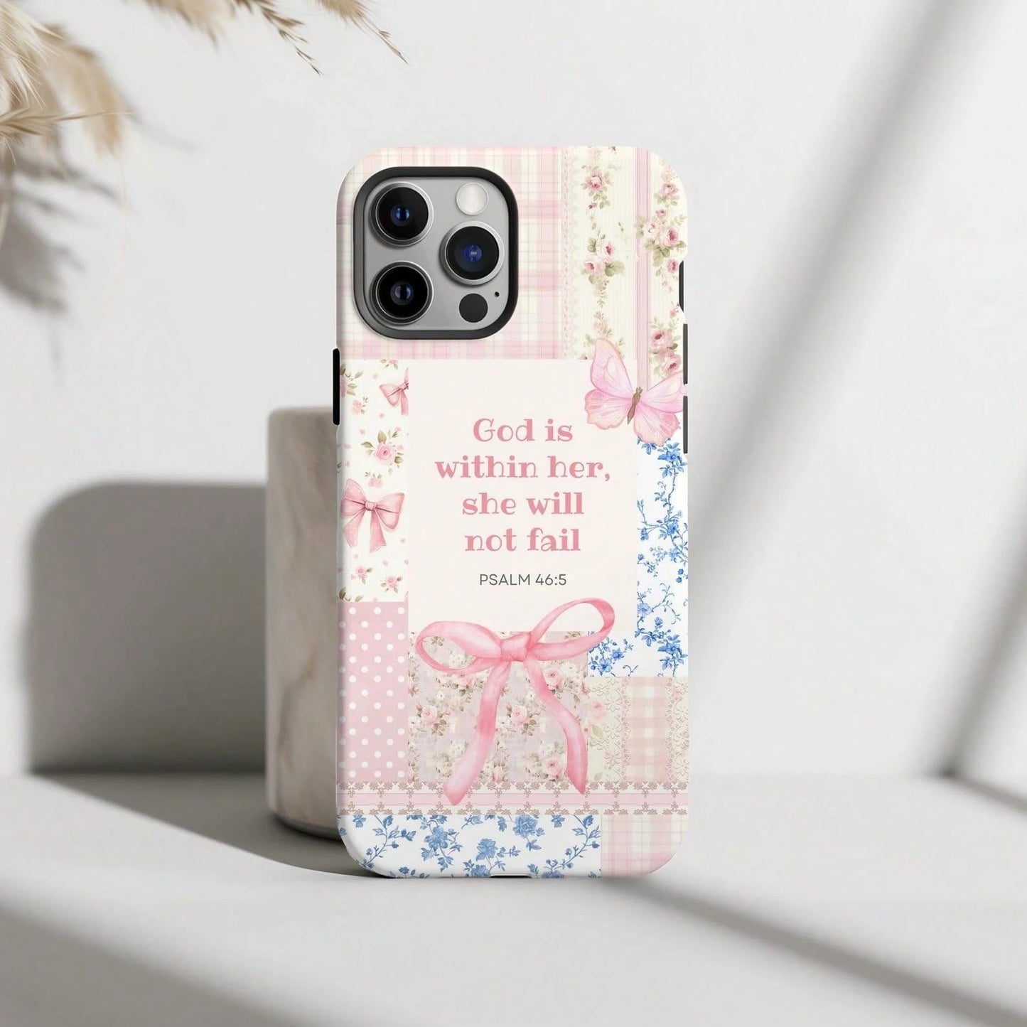 Bible Verse Tough Phone Case, Christian Floral Collage Case, Scripture For IPhone 16 15 14 13 12