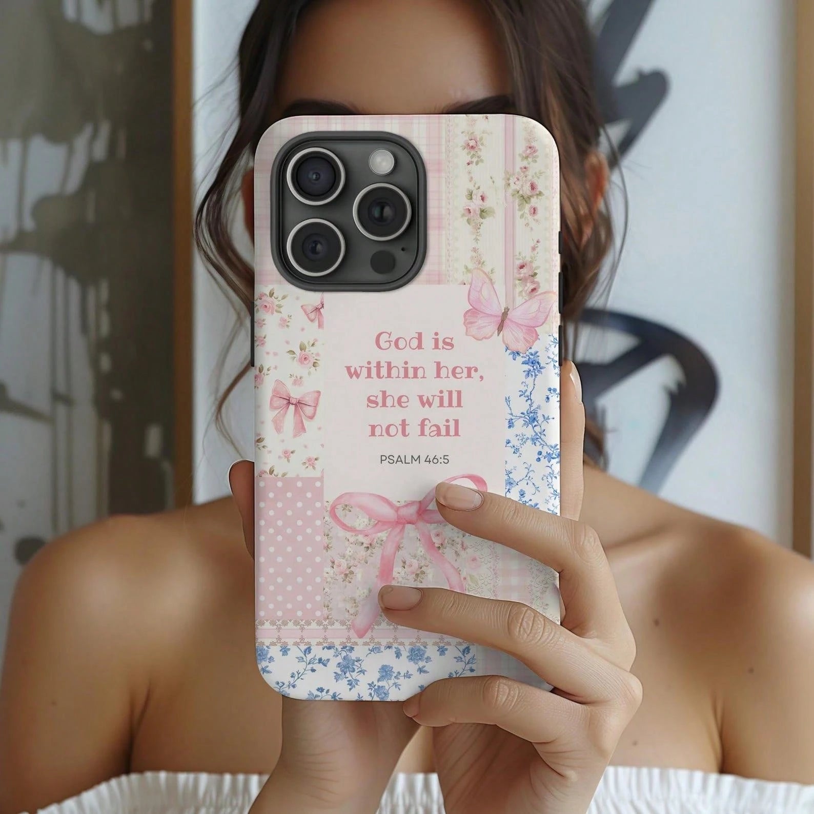 Bible Verse Tough Phone Case, Christian Floral Collage Case, Scripture For IPhone 16 15 14 13 12