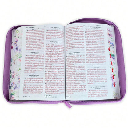 Biblia Con Cierre Para Mujer Letra Gigante Manual 14 Puntos RV1960, Imit Piel Floral Lila Orquidea Con Indice Y Canto Floral