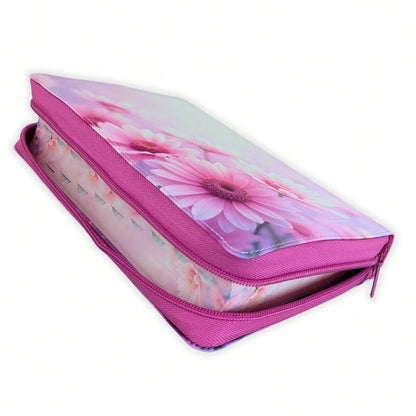 Biblia Con Cierre Para Mujer Letra Gigante Manual 14 Puntos RV1960, Imit Piel Duotono Blanco Y Rosa Margaritas Con Indice Y Canto Floral
