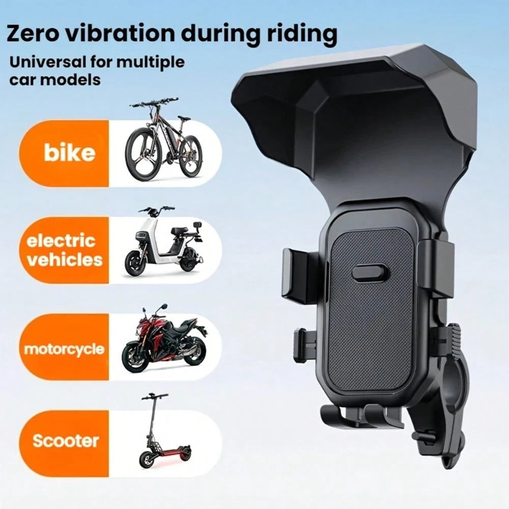 Bicycle & Motorcycle Universal Phone Holder, 360° Rotating Adjustable With Sunshade, Compatible With Most Smartphones, Enhances Riding Navigation Safety