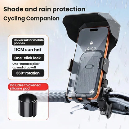 Bicycle & Motorcycle Universal Phone Holder, 360° Rotating Adjustable With Sunshade, Compatible With Most Smartphones, Enhances Riding Navigation Safety