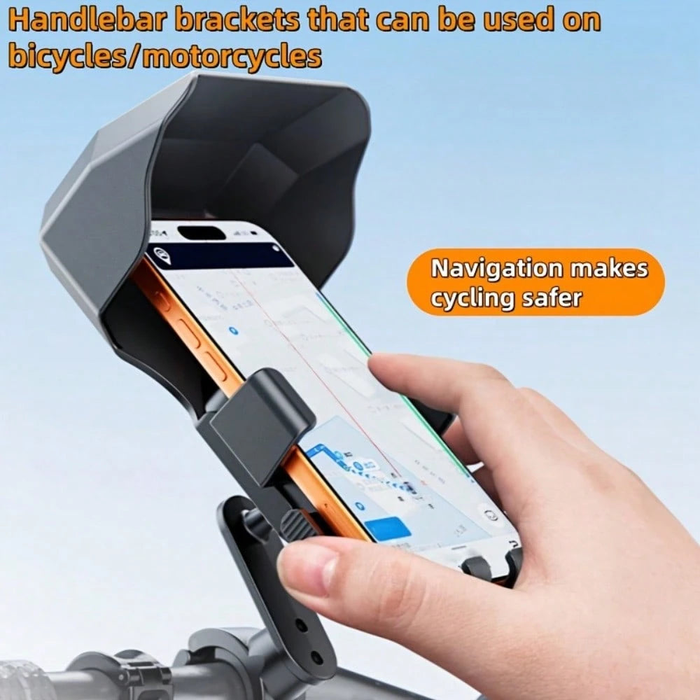 Bicycle & Motorcycle Universal Phone Holder, 360° Rotating Adjustable With Sunshade, Compatible With Most Smartphones, Enhances Riding Navigation Safety