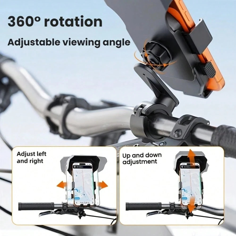 Bicycle & Motorcycle Universal Phone Holder, 360° Rotating Adjustable With Sunshade, Compatible With Most Smartphones, Enhances Riding Navigation Safety