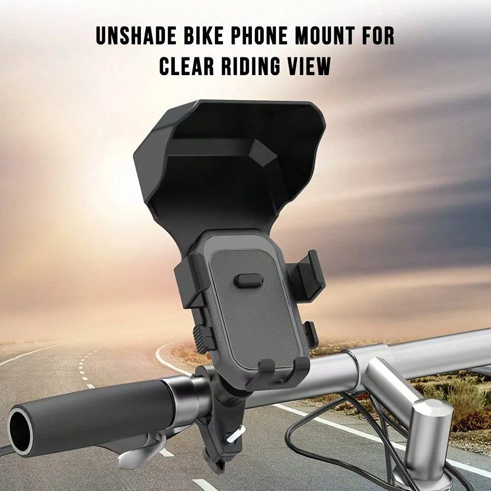 Bicycle & Motorcycle Universal Phone Holder, 360° Rotating Adjustable With Sunshade, Compatible With Most Smartphones, Enhances Riding Navigation Safety
