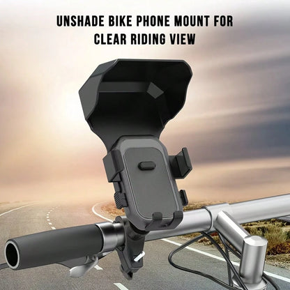 Bicycle & Motorcycle Universal Phone Holder, 360° Rotating Adjustable With Sunshade, Compatible With Most Smartphones, Enhances Riding Navigation Safety