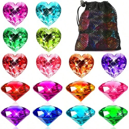 Big Pool Toys Dive Gems, 16Pcs Lagre Pool Gems Acrylic Diamond Diving Jewels Pirate Treasure Chest Gemstones(Random Style) For Beach Underwater Throw Game Toys Swimming Training Summer Party Favors