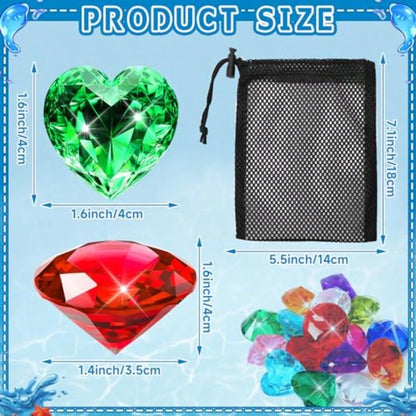 Big Pool Toys Dive Gems, 16Pcs Lagre Pool Gems Acrylic Diamond Diving Jewels Pirate Treasure Chest Gemstones(Random Style) For Beach Underwater Throw Game Toys Swimming Training Summer Party Favors