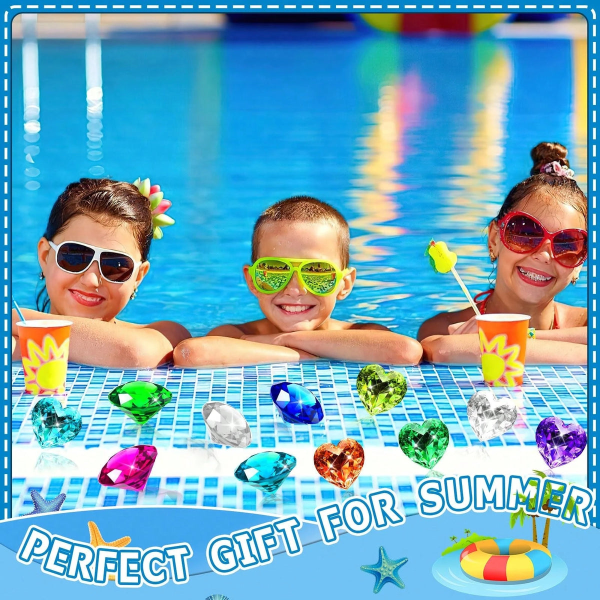 Big Pool Toys Dive Gems, 16Pcs Lagre Pool Gems Acrylic Diamond Diving Jewels Pirate Treasure Chest Gemstones(Random Style) For Beach Underwater Throw Game Toys Swimming Training Summer Party Favors