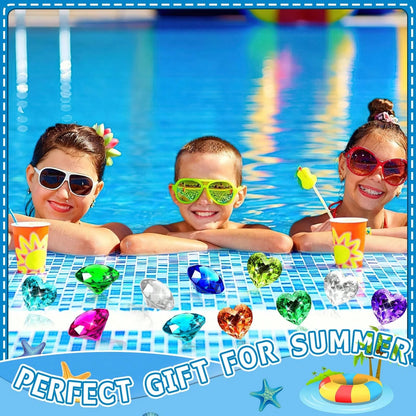 Big Pool Toys Dive Gems, 16Pcs Lagre Pool Gems Acrylic Diamond Diving Jewels Pirate Treasure Chest Gemstones(Random Style) For Beach Underwater Throw Game Toys Swimming Training Summer Party Favors