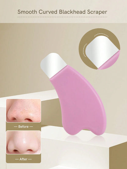 BIGBEAK 1pc Newly Stainless Steel & Plastic Facial Cleaner Scraper With Silicone Cover, Silicone Mask Brush & Blackhead Cleansing,Multifunctional, Metal Extractor Tools For Blackhead, Whitehead, Face