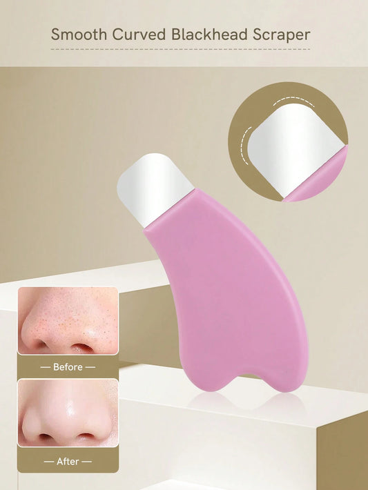 BIGBEAK 1pc Newly Stainless Steel & Plastic Facial Cleaner Scraper With Silicone Cover, Silicone Mask Brush & Blackhead Cleansing,Multifunctional, Metal Extractor Tools For Blackhead, Whitehead, Face