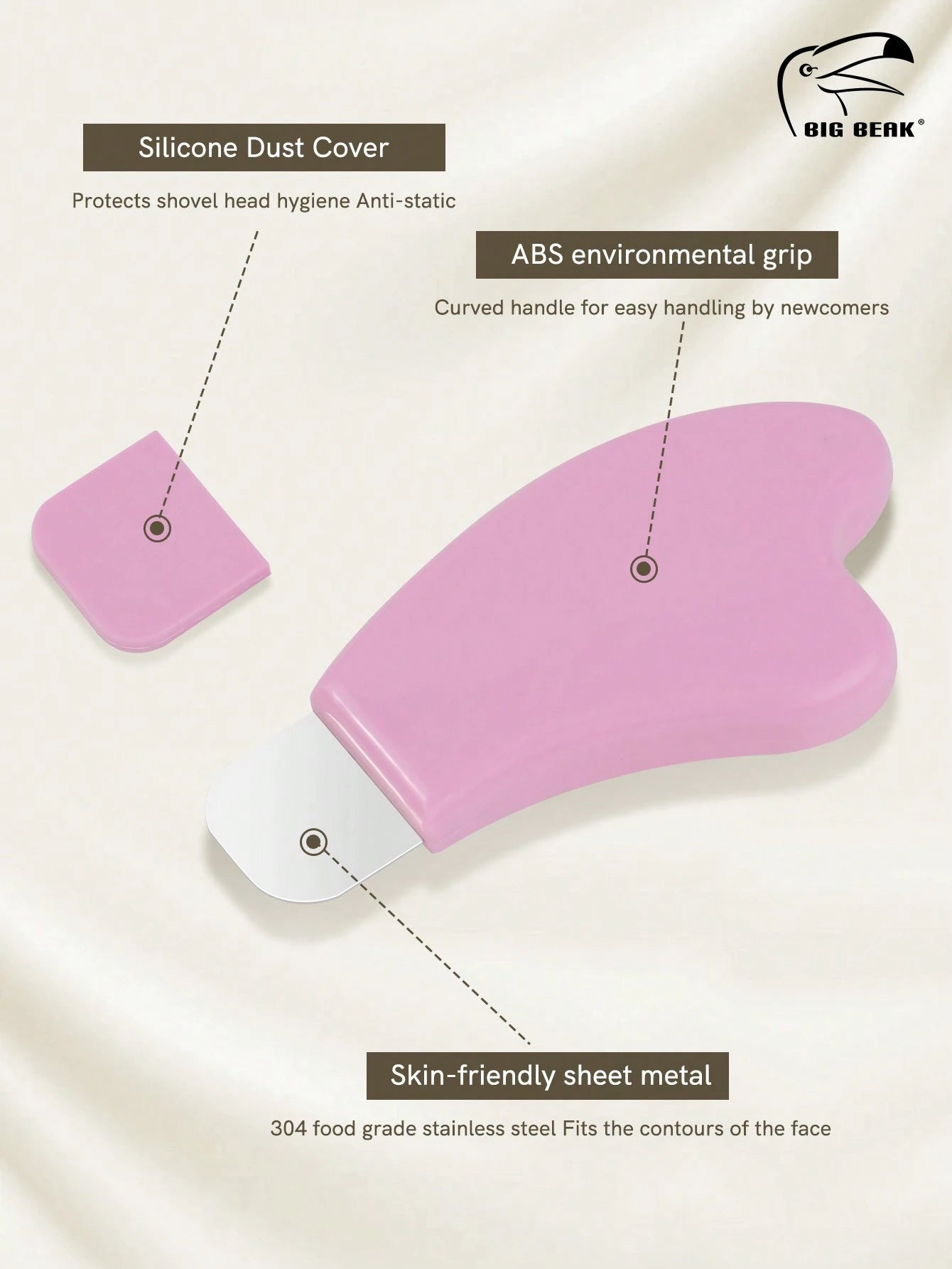 BIGBEAK 1pc Newly Stainless Steel & Plastic Facial Cleaner Scraper With Silicone Cover, Silicone Mask Brush & Blackhead Cleansing,Multifunctional, Metal Extractor Tools For Blackhead, Whitehead, Face