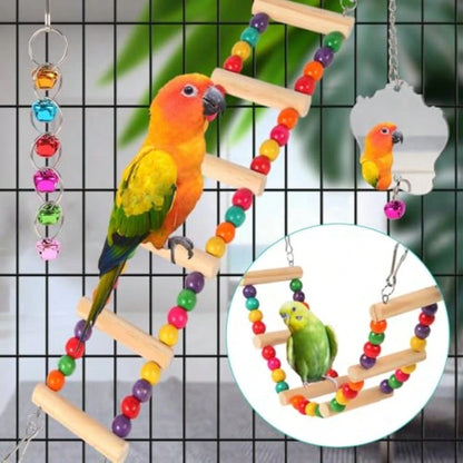 Bird Toys For Parakeets Parrots Conures Cockatiels Love Birds Finches Mynah Budgerigar- 9Pcs Wooden Ladder Bridge Swing Hammock Cage Accories