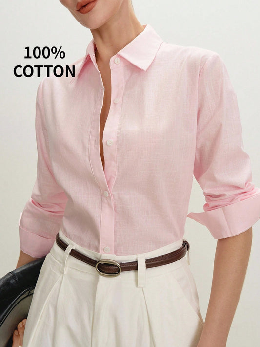 BizChic Pink Women's Shirt, Spring Regular Fit, Button Long Sleeve, Elegant Casual Commute Date Daily Vacation Independence Day Graduation Season Music Festival Slimming Elegant Versatile High-End Sum