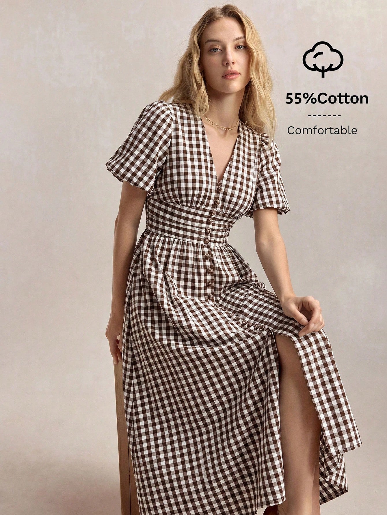 BizChic V-Neck Plaid Dress, Vintage French Elegant Business Formal Vacation Country Slouchy Luxury Dating Daily Holiday Halloween Back To School Party Birthday Wedding Guest Church Special Occasion Ve