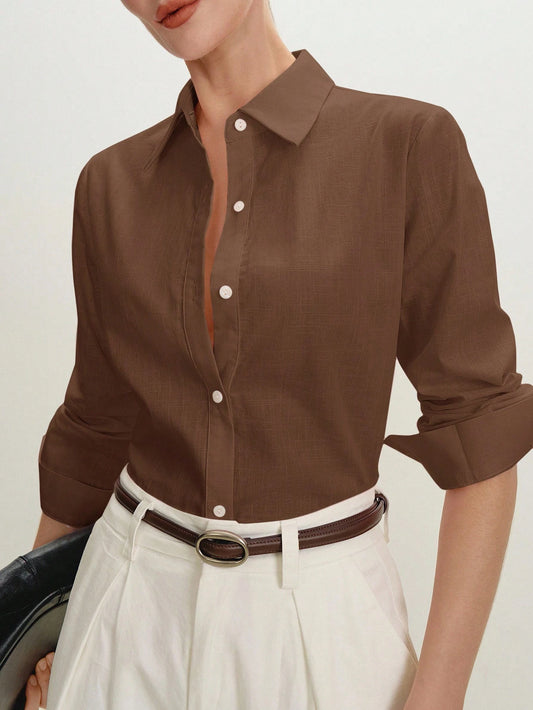 BizChic Women's Spring Summer Shirt, Turn-Down Collar, Raglan Sleeve, Front Button-Down, Single-Breasted, Elegant Minimalist Casual, Commute, Date, Daily, Vacation, Independence Day, Graduation Season