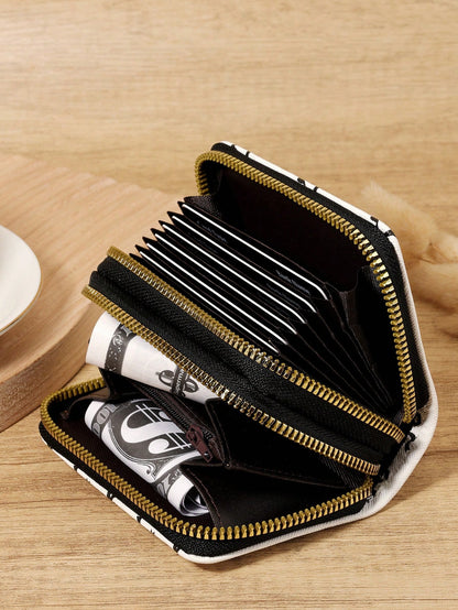 Black Bow Heart Pattern Multifunctional Coin Purse, Dual Zipper Card Holder With Multiple Card Slots For Card Storage And Organization, Lightweight Minimalist Fashion Business, Suitable For Anniversar