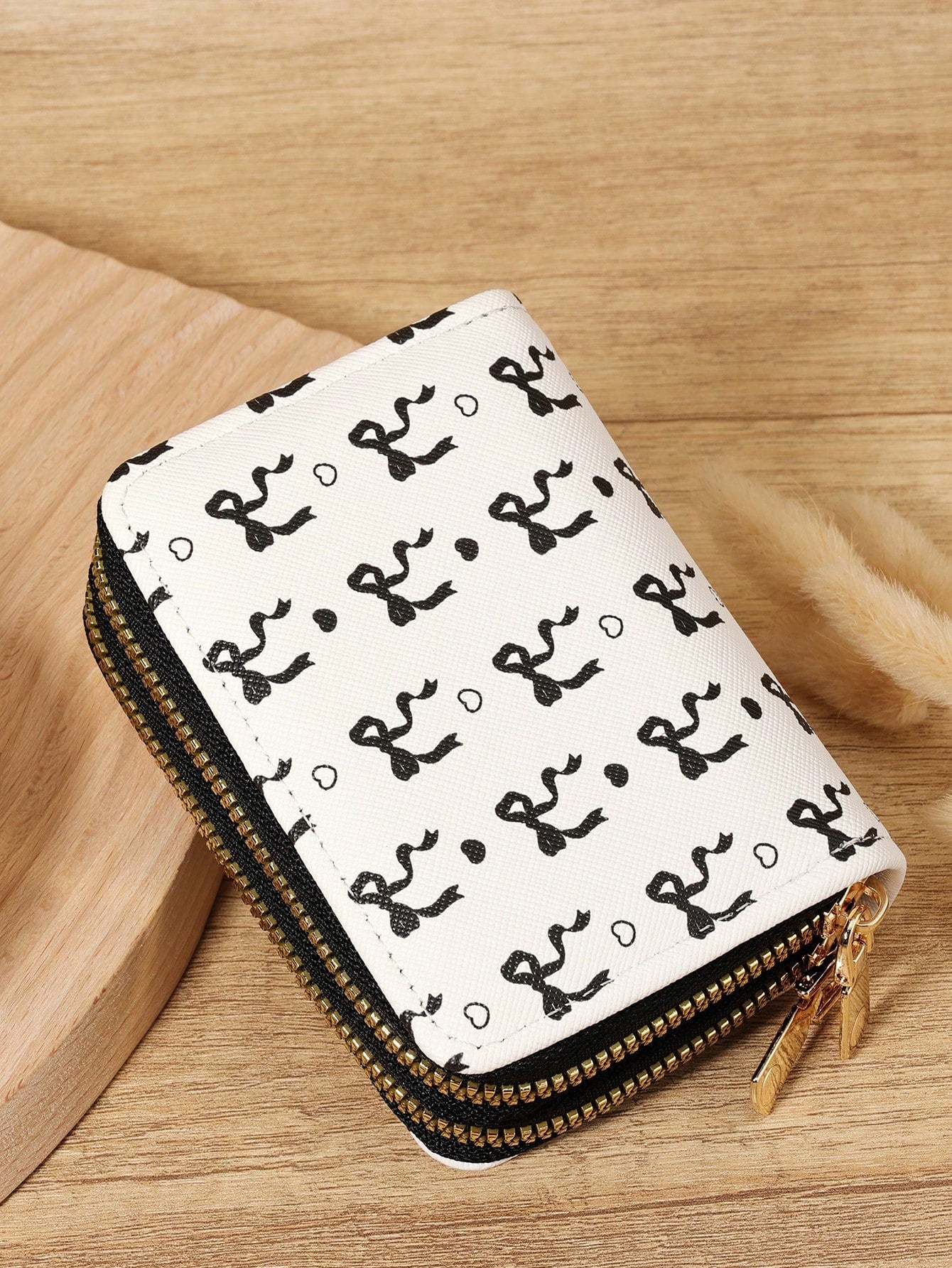 Black Bow Heart Pattern Multifunctional Coin Purse, Dual Zipper Card Holder With Multiple Card Slots For Card Storage And Organization, Lightweight Minimalist Fashion Business, Suitable For Anniversar