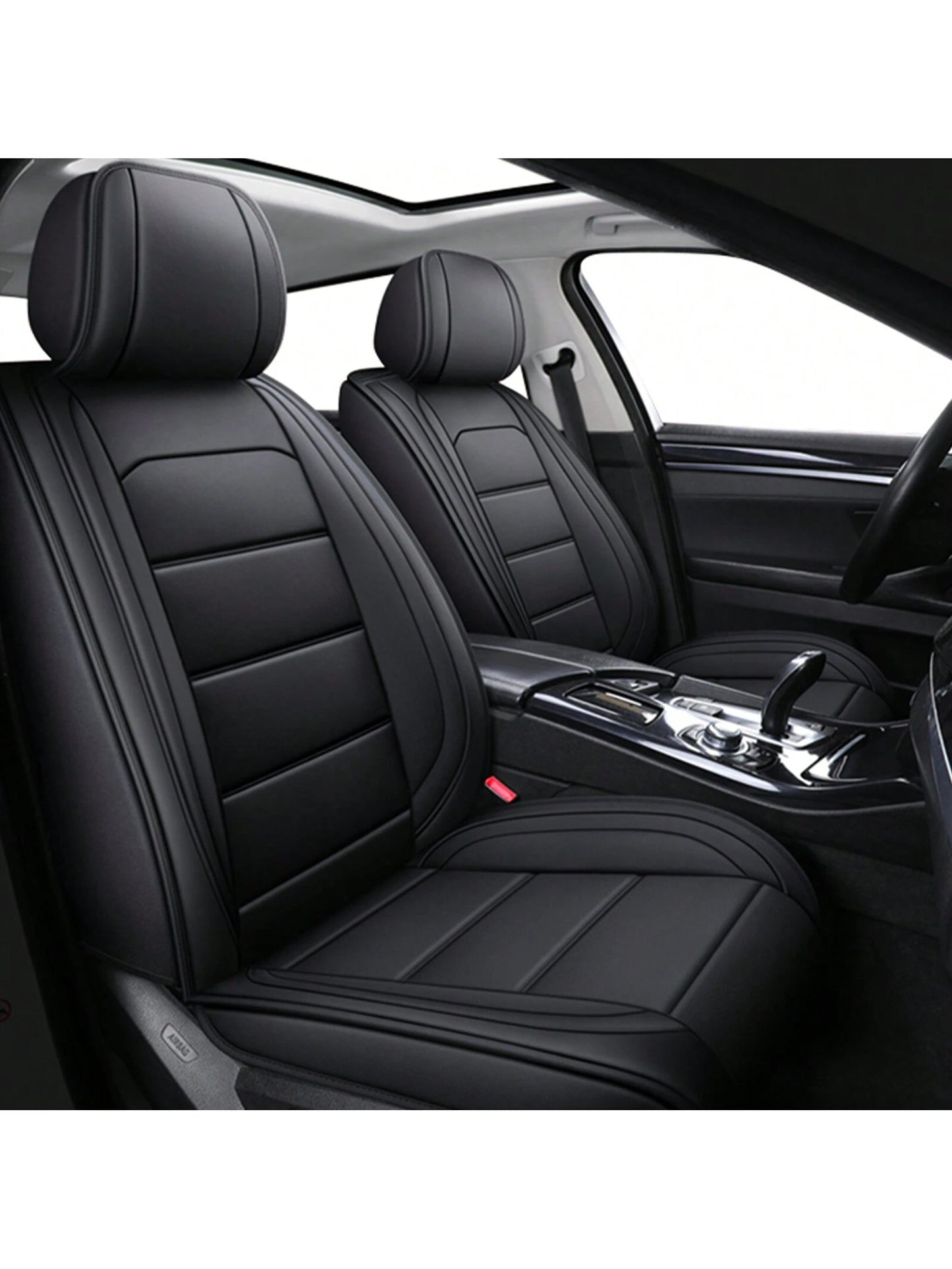 Black Car Seat Covers Full Set Waterproof Comfortable Car Seat Protectors Luxury PU Leather Car Seat Cushion Padded Front Rear Seats Covers Airbag Compatible Easy To Install Clean Universal Fit For Mo